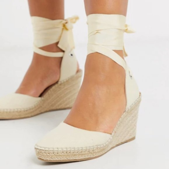 ASOS Shoes - -Host Pick- Cream Tie-leg Espadrille Wedges